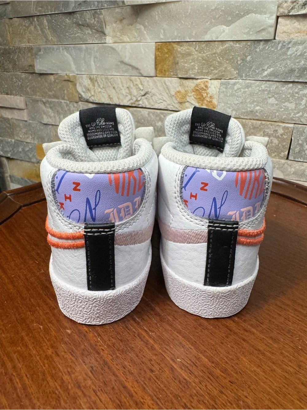 Child Sz 5 Nike Blazer Mid '77 SE White Leather W/ Orange Swoosh Walker Sneakers